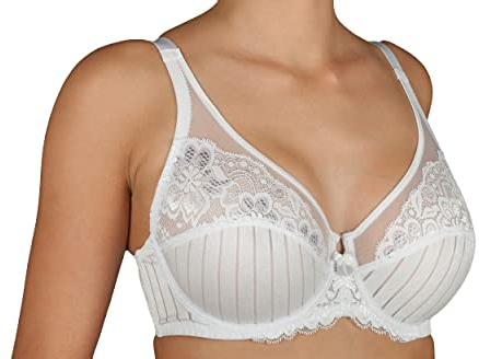 SELENE MARILUZ C-D-E Reggiseno con Ferretto Che combina Un Elegante Tessuto con Frange e Una Coppa in Tulle con Pizzo (C, Bianco, 4)