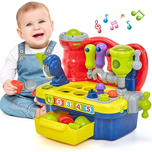 hahaland Baby Spielzeug Werkbank, Motorikwürfel ab 1 Jahr | Musik, Licht, Kinder Jungen Mädchen, Motorikspielzeug ab 12 18 Monate, Geschenke