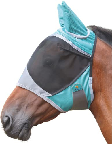 Shires Deluxe häst/ponny flugmask med öron, UV-skydd (pion, grön)