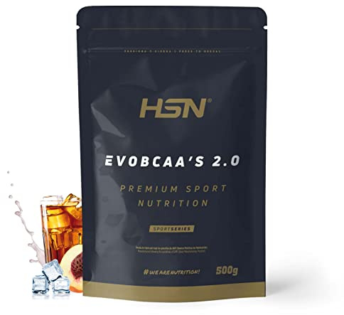 HSN BCAA con Glutamina Evobcaa's 2.0 | Té Helado de Melocotón 500g | Aminoácidos Ramificados Ratio 12:1:1 (Leucina + Valina + Isoleucina) | No Incluye Dosificador | No-GMO, Vegano, Sin Gluten