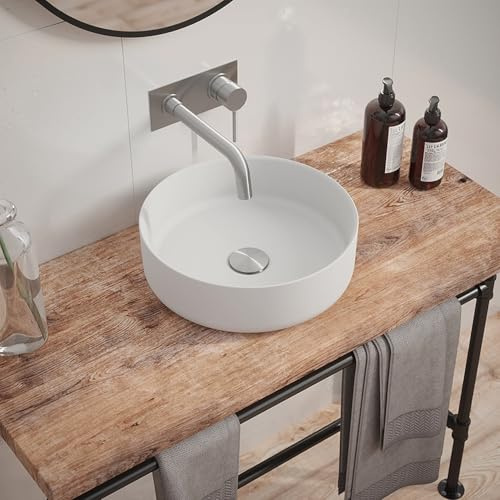 Lavabo da Appoggio Senza Troppo Pieno 36x36x12 cm Tondo in Ceramica Bianco Lucido per Mensole da Bagno Sospese
