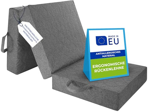 Pillows24 – Klappmatratze 195x80x10 cm mit abnehmbarem Bezug & Tragegriffen | Gästematratze klappbar | hautfreundlich | Faltbare Matratze/Faltmatratze für Gäste, Kinder oder Reisen | Grau Pik