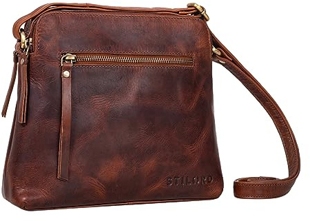 STILORD Hope Ledertasche Damen Umhängetasche Mittelgroß Vintage Handtasche für Frauen Klassische Schultertasche Freizeittasche zum Umhängen Echtleder Farbe:Porto - Cognac