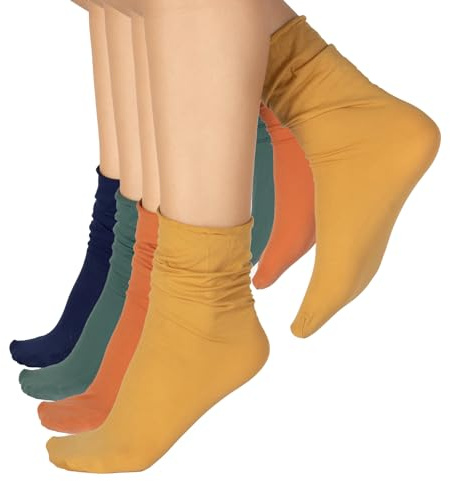CALZITALY PACK 4/5 PAIA Calze Taglio Vivo, Calze senza Bordo Elastico, Calzini Opachi, Calzini Rombi, Gambaletti Donna | Made in Italy (Taglia unica, 4 Paia - Cream Gold+Cognac+Mint Green+Navy)