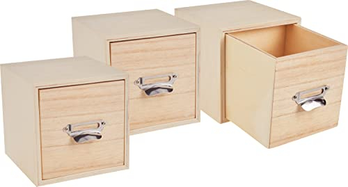 VBS 3er-Pack Schubladenbox Würfel mit Griff Sperrholz 12x12x12 Organizer Schubladensystem Ordnungssystem