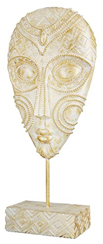 GILDE Deko Skulptur Kopf Maske - zum Stellen - Farbe/weiß/gold, mit Verzierungen - Höhe 37 cm