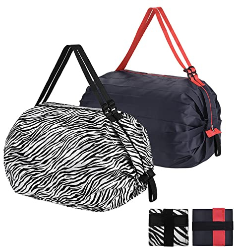 QZDAFFIC Borse Spesa - 2 Borse da Viaggio Pieghevoli Riutilizzabili con Manici, Borsa Shopper Portatile in Non Tessuto per il Mercato Della Spiaggia Della Palestra in Movimento