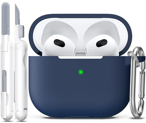 R-fun Compatible with AirPods 3 Case Cover, Soft Silicone Protective Case Compatible with Apple Airpod 3rd Generation 2021 with Cleaner Kit & Keychain, Midnight blue