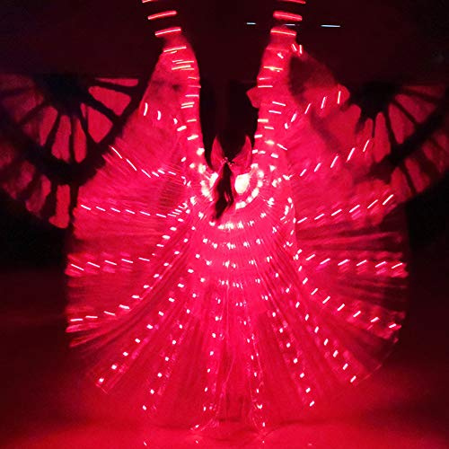 belupai LED-Bauchtanzflügel, beleuchtete Bauchtanz-Kostüme mit Teleskopstab, für Halloween-Bühnenshows (rot)