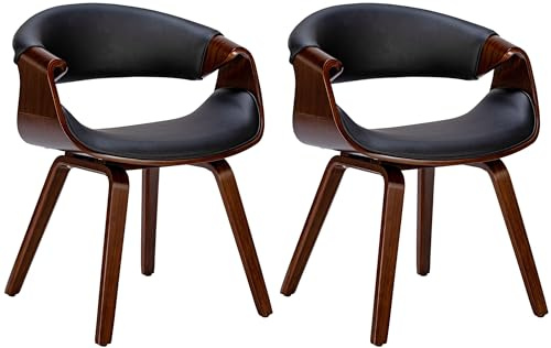 CLP Lot de 2 chaises de Salle à Manger Foley en Similicuir ou en Tissu I Chaise de Cuisine avec accoudoirs et piètement en Bois Couleur:Noyer/Noir;Matériel:Similicuir