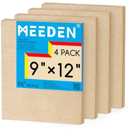 MEEDEN Unfinished Wood Canvas Board: 1-1/2 Deep 9x12” Wooden Canvas Panel Pack of 4 - Blank Cradled Wood Art Board for Painting