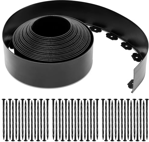 Sasylvia 5'' x 50' Landscape Edging Kit Plastic Garden Edging Border Include 45 Anchoring Spikes for Lawn Garden Grass Yard Home School, Black