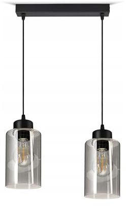 FKL DESIGN Home Deco Hängelampe Hängeleuchte Schwarz 2-flammig E27 Glas Lampenshirm Lampe aus Serie N535 (DDH2)