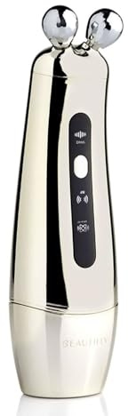 Beautifly B-Booster Aura Golden Anti Aging Skincare, Dermaroller 1.5 MHz, Massage Visage Avancé Avec Technologie DMA und EMS, Derma Roller, Appareil Massage Visage, Anti Falten