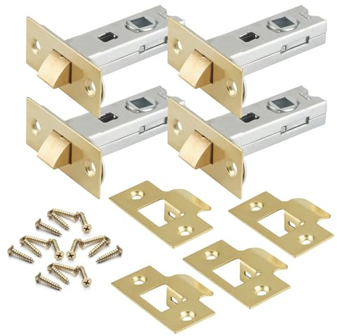 Pack of - 4 Brass Finish Tubular Latch 63mm – Suitable for Spring Lock Lever & Door Knob Furniture – Fixing Screws Included