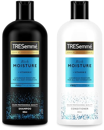 TRESemmé Rich Moisture Shampoo, Conditioner Set – Hydrating Formula With Vitamin E for Dry, Damaged Hair – Salon Quality, Leaves Hair Soft and Shiny – 2 × 680 ml Bottles