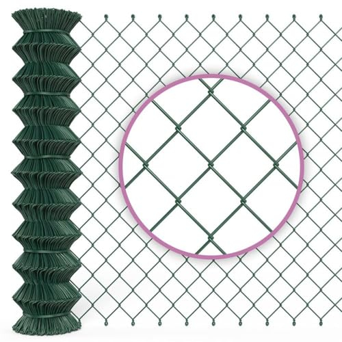 Maschendrahtzaun grün/Gartenzaun mit Viereckgeflecht, 80 cm Höhe, 15 m Länge/idealer stabiler Zaun für Grundstück, Garten und Tiergehege