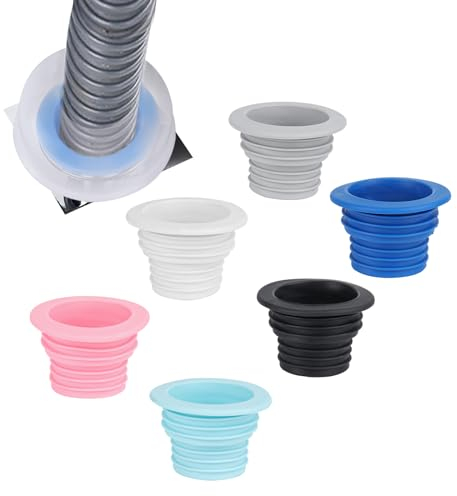 6 juntas para tubo de desagüe, junta de desagüe de lavabo, manguito de goma para tubo de desagüe, sifón, junta de desagüe para cocina, baño, lavadora, adaptador de desagüe, con 6 tapas decorativas