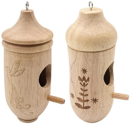 ANCLLO Maison à Colibri 2 pièces, Nid en Bois avec Ficelle pour Maison à Oiseaux Suspendue à l'extérieur, décoration de fenêtre de Jardin