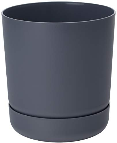 Home Garden Ornaments – Plant Pots Indoor, Plastic Outdoor Planter with Drainage & Saucer, Classy Flower Pot (15 cm / 5.9 inch, Anthracite)