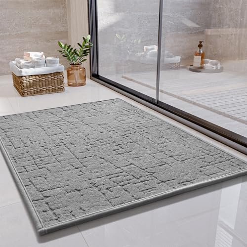 SIXHOME 40*60cm Hellgrau Badteppich Super Saugfähig Rutschfest Waschbar Mit Gummirückseite für Dusche Badezimmer Badewanne