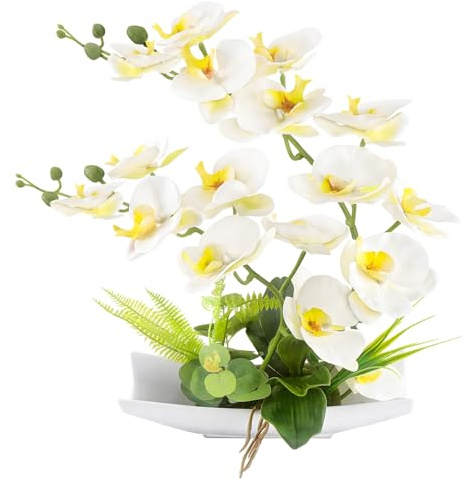 cailion Künstliche Orchideen Kunstblumen Künstliche Phalaenopsis Orchidee Bonsai künstliche Blumen mit Imitation Gefälschte Orchideen für Wohnzimmer Badezimmer Tischdekoration (white003)