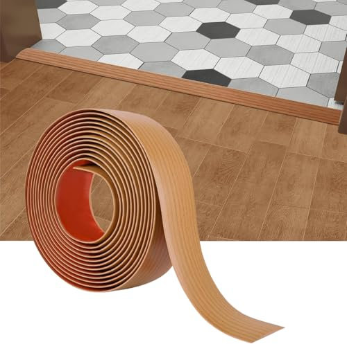 10 Ft Floor Transition Strip,Peel and Stick Floor Divider Strip,Self Adhesive Vinyl Floor Transition Strip,Floor Flat Divider Strip for Joining Floor Gaps,Threshold Cover (Light Brown)