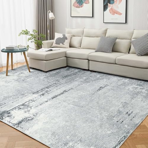 Guchuang Bedding Teppich Wohnzimmer 200x300cm, Grau Teppich Meliert Verwischt Design Kurzflor Teppiche, rutschfest Teppiche für Schlafzimmer Esszimmer