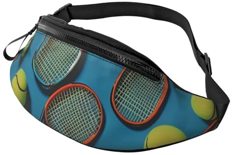 Lustige Gürteltasche für Tennisschläger und Tennisbälle, mit Kopfhöreranschluss, personalisierte Bauchtaschen, Unisex, Laufen, Wandern, Crossbody-Tasche für Männer und Frauen, Schwarz , Einheitsgröße,
