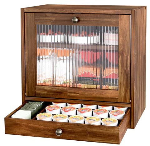 Alpeir Caja de Pan de Madera para Encimera de Cocina, Gran Capacidad con Agujeros de Ventilación, Estante Ajustable de Niveles, Caja de Pan Vintage de Granja con Cajón y Ventana, Mayor Frescura, Retro