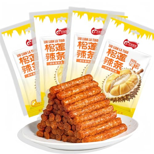 MKSDDF -68g * 4 confezioni Latiao Spicy Strips Durian Spicy Sticks Cinese Spicy Sticks Spuntini asiatici Spuntini piccanti - latio Confezione regalo combinazione