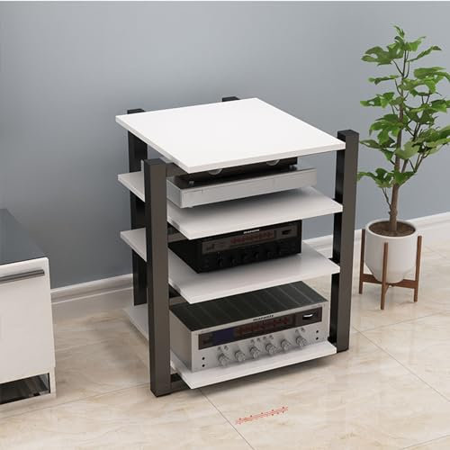 SGKOMN 4-Tier Audio Rack Media Stand Modern Living Room AV Equipment Component Cabinet Corner Audio Tower CD Player Stand Stereo Rack with Wooden Shelf and B(A-One Size)