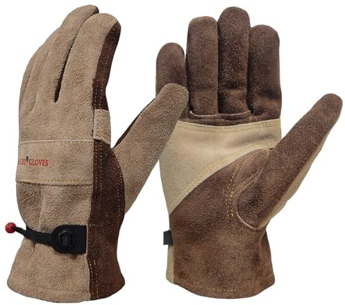 AOUCHI Men's and Women's Gardening, Welding, Construction, Chainsaw, Farm, Angle Grinder, Ranch Leather Gloves. Cowhide, Cotton Lining, Comfortable, Flexible and Durable (Large)