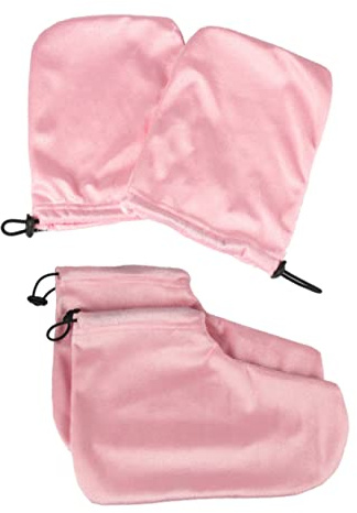 VALICLUD Paraffintherapie Handschuhe und Fußüberzüge in Rosa 2 Paar aus Baumwolle und Plüsch für Warme Wachstherapie Feuchtigkeitsspendend und Hitzeschützend im Kosmetiksalon