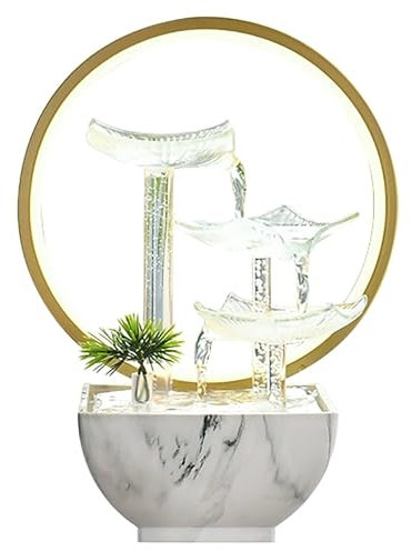 Fontane da Interno, Giardino Zen, Cascata da Tavolo, Foglia di Loto in Vetro a 3 Strati, per Casa, Ufficio, Camera da Letto, Soggiorno
