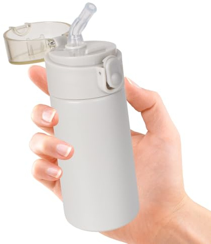 Botella de agua pequeña de 150 ml con pajita, termo pequeño con diseño abierto con una sola mano, tapa de bloqueo a prueba de fugas, retención de calor y frío de 6 a 12 horas y portátil para(Gris)