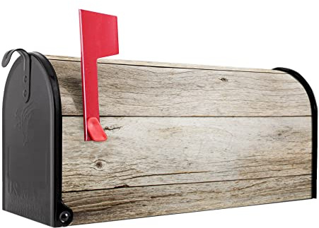banjado Amerikanischer Briefkasten - US Mailbox/Letterbox mit Motiv Motiv Graues Holz 51x22x17cm - Postkasten Stahl aus Amerika – Briefkasten amerikanisch schwarz pulverbeschichtet