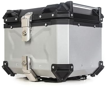 Motorcycle Top Box, 45 L Aluminium Alloy Top Box for Motorcycle Trunk With Lock for Storage Helmet, Waterproof Dustproof And Anti-Theft Motorbike To-p Case, Motor-Cycle Back Bo-x (Embossed Silver)