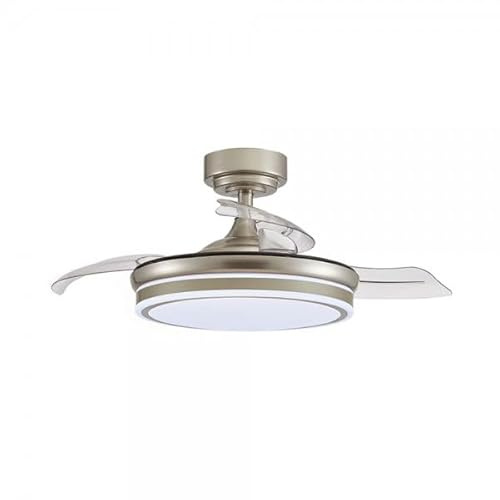 Bilake Ventilador de Techo aspas retractiles Moss níquel | Lampara Ventilador de Techo 72W 7920Lm con luz Regulable Palas Plegables
