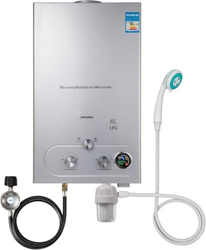 Scaldabagno a Gas GPL con Modalità Inverno ed Estate Caldaia a Gas GPL da 12kW a Parete senza Serbatoio Scaldacqua Istantaneo Display a LED(6L) [Classe di efficienza energetica A]