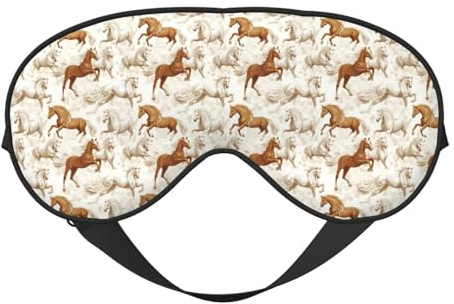 Augenmasken zum Schlafen, doppelseitig, weißes und braunes Pferde-Druck, Schlafmasken für Frauen und Männer, Verdunkelungs-Augenabdeckungen für Reisen/Schlafen