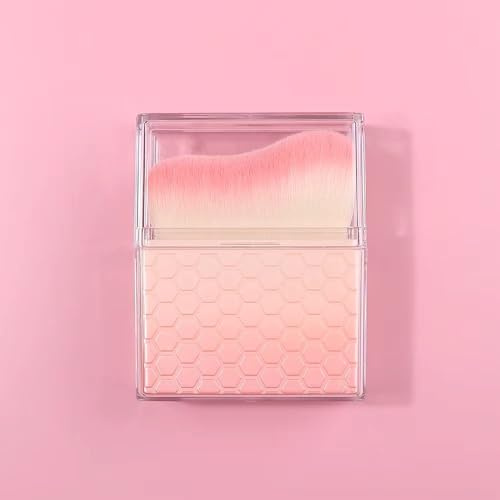SEQ - Brocha de maquillaje retráctil, cepillo de cara plana degradado rosa con estuche de panal para polvo, rubor y base, cerdas sintéticas suaves, herramienta de belleza vegana