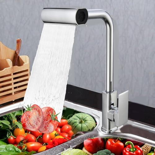 Robinet de cuisine haute pression pivotant à 360° XWIHTR Robinet mitigeur en acier inoxydable avec 4 modes de pulvérisation Robinet mitigeur pour évier de cuisine (chromé)