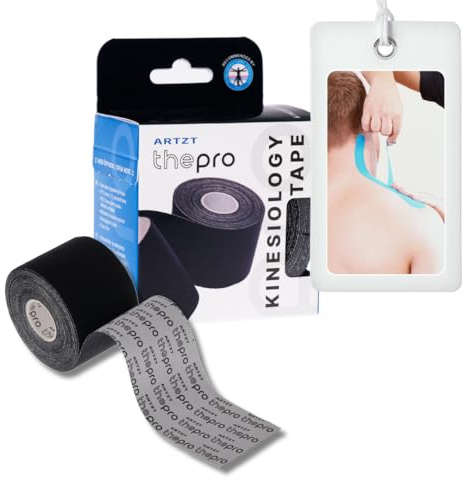 ARTZT thepro Sporttape | Sporttape 5m x 5cm | Tape Sport für Athletik & Fußball | Kinesiologietape für Verletzungsprävention | Medizinisches Klebeband | Physio Tape für Knie & Finger (Schwarz)