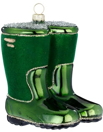 Christbaumschmuck Glas 9cm - Gummistiefel Figur zum Aufhängen - handbemalt - Weihnachtsbaum Anhänger für Weihnachten - Christbaumanhänger & Weihnachtsbaumschmuck - Garten Schuhe Grün