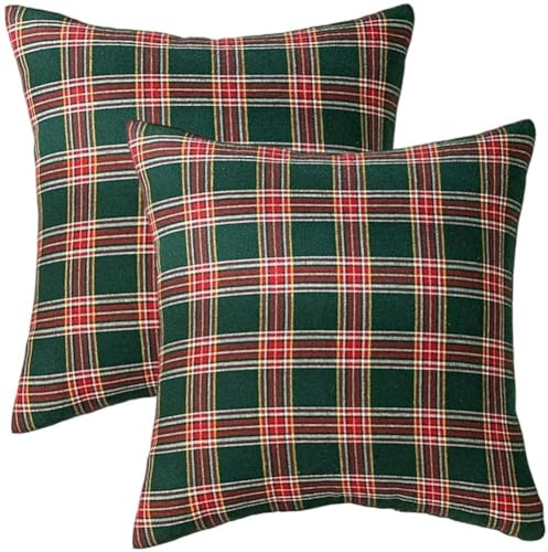 2 st jul rutiga prydnadskuddar överdrag skotsk tartan kuddfodral kuddöverdrag för bondgård hem semester dekor