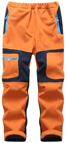 Arssm Kids Boy's Snow Pants Youth Fleece Lind Hiking Pants Softshell Winter Warm Insulated Trousers(Orange-11-13Y)