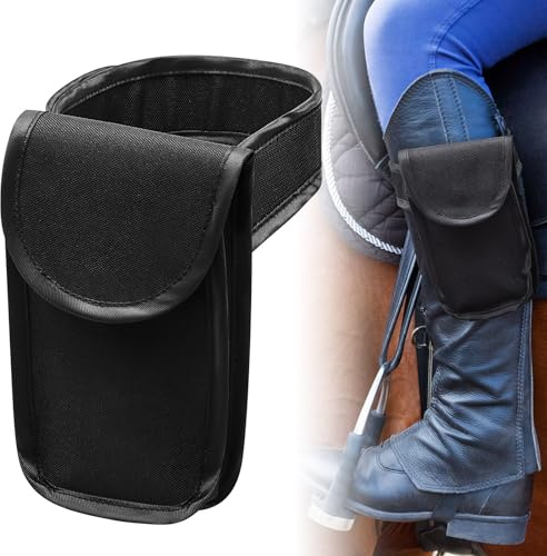 Sunnymove 1 Pack Leg Phone Holder Equestrian Cell Phone Holder Adjustable Leg Straps Sports Storage Bag for Riding Running Workout, Universal Fit, Magnetic Closure, Made of Durable Oxford, Black