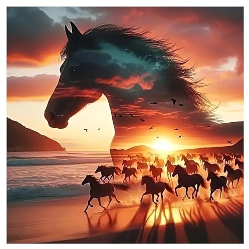 Mandun Art Perd Diamond Painting Erwachsene,Pferd Diamant Painting, Full DIY Diamant Kunst Malerei Stickerei Set Home Wand Dekor 30x40cm