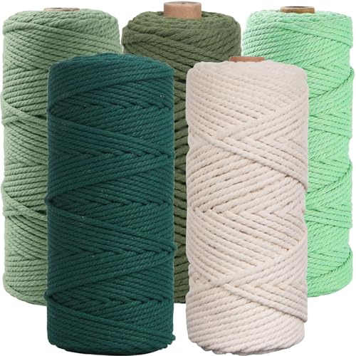 Mockotta 5 Stück Makramee Garn, Makramee Garn 3mm × 50m, Baumwollschnur, Baumwollkordel für Wandpflanze Handwerk ist die perfekte Wahl zum Häkeln von Decken, Mützen, Socken und Anderen DIY-Projekten